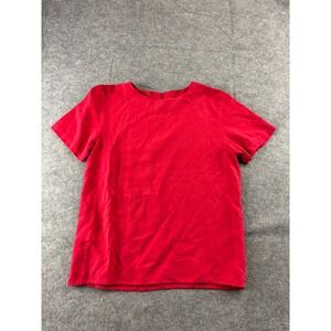 Silk House Red 100% Silk Short Sleeve Blouse Top Petite P Preppy Old Money VTG